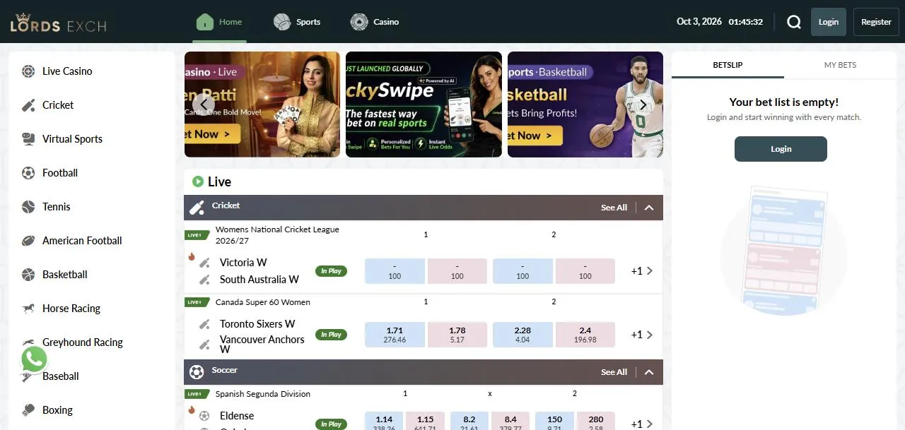 Lords Exch — home screen of the live demo
